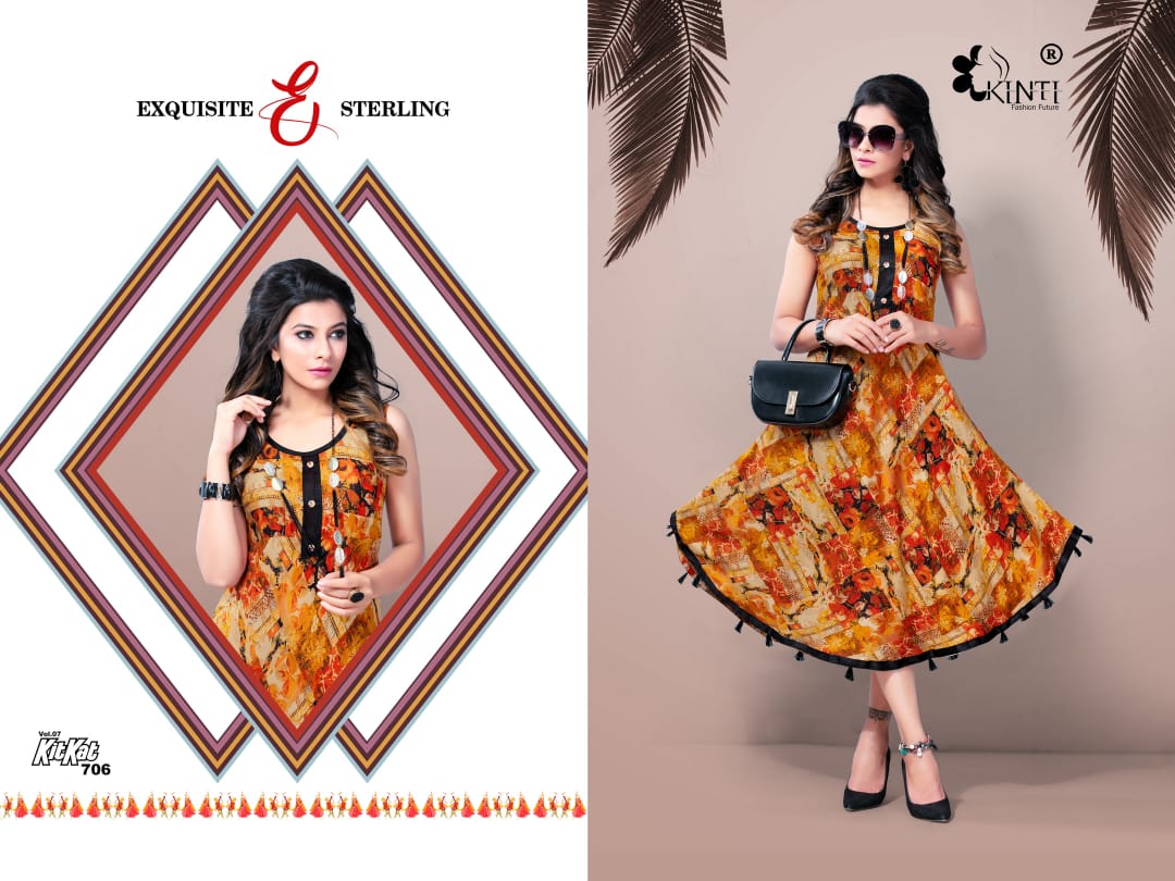 Kinti Kit Kat Fancy Daily wear Rayon printed Short Kurtis Collection
