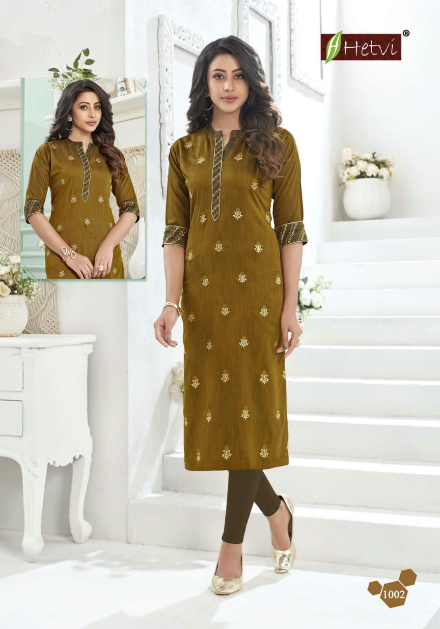 Hetvi Siya Latest Designer Ethnic Daily Wear Embroidery Work Heavy Rayon Kurti Collection 