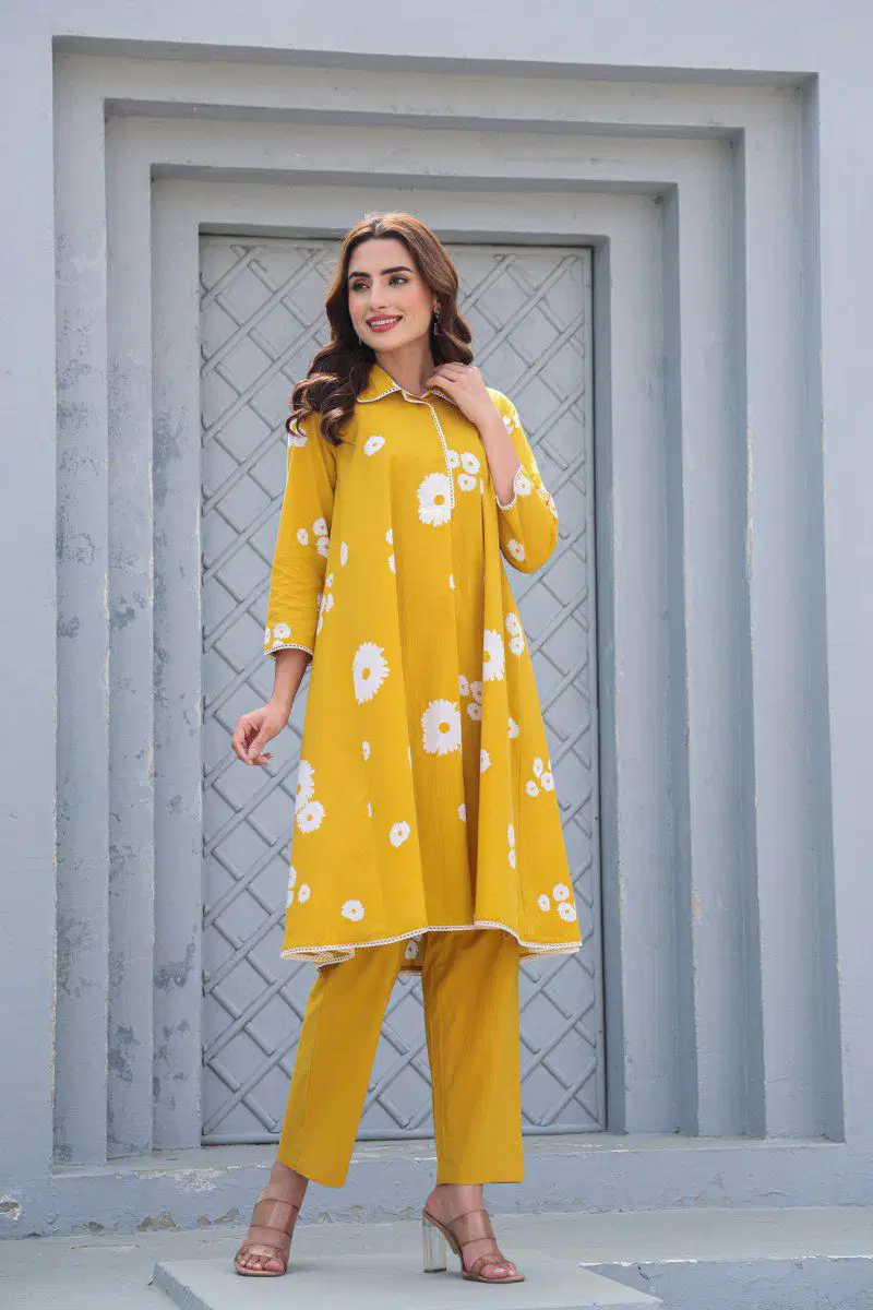 Tanyaa P 412 Fancy Collar Cotton Printed Kurti With Bottom Wholesale Online