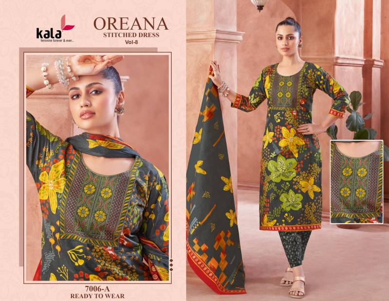 Oreana Vol 8 By Kala Printed Cotton Kurti With Bottom Dupatta Suppliers In India