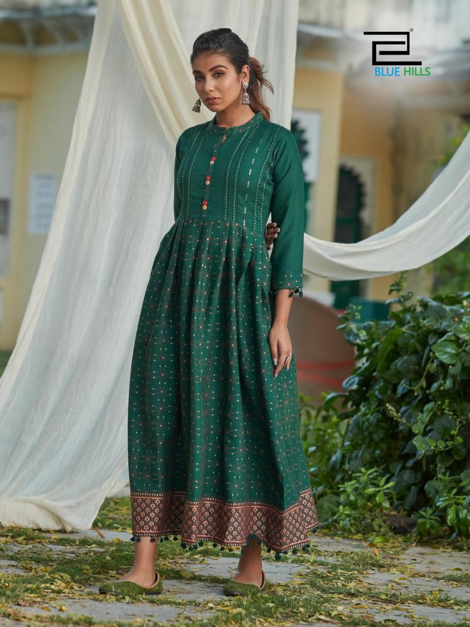 Blue Hills Pom Pom 1 Long Fancy Ethnic Wear Long Anarkali Kurti Collection