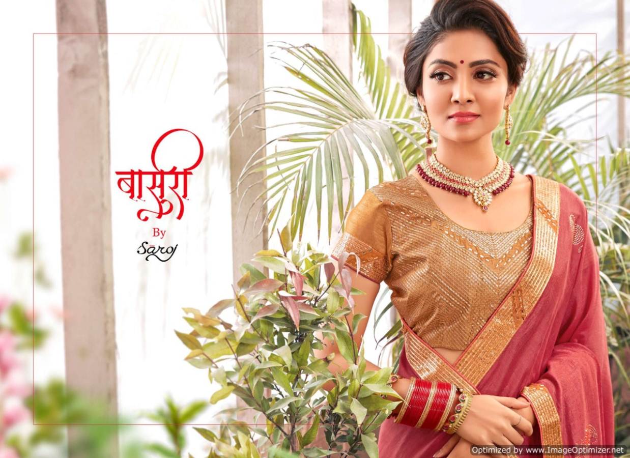Saroj Bansuri Stylish Collection Of Party Wear Vichitra Silk Saree With Swarovski Butta