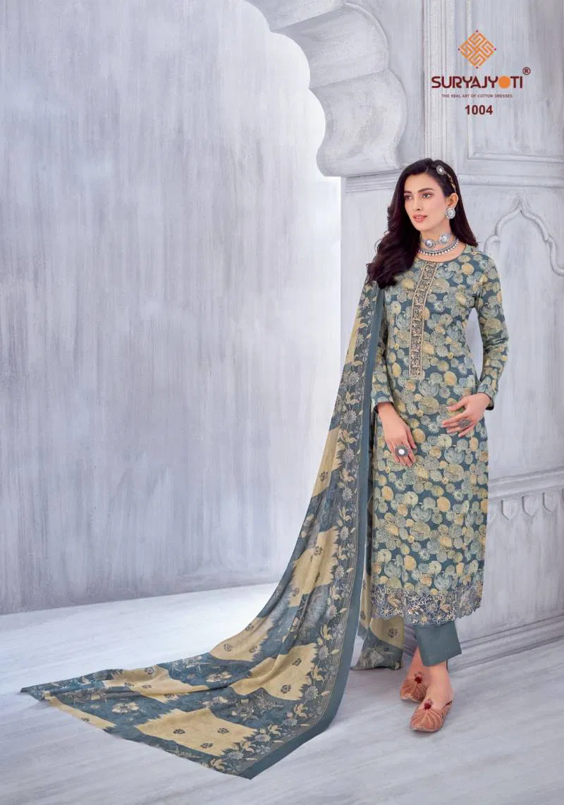 Kia Vol 1 by Suryajyoti Lawn Foil Printed Dress Material Exporters In India