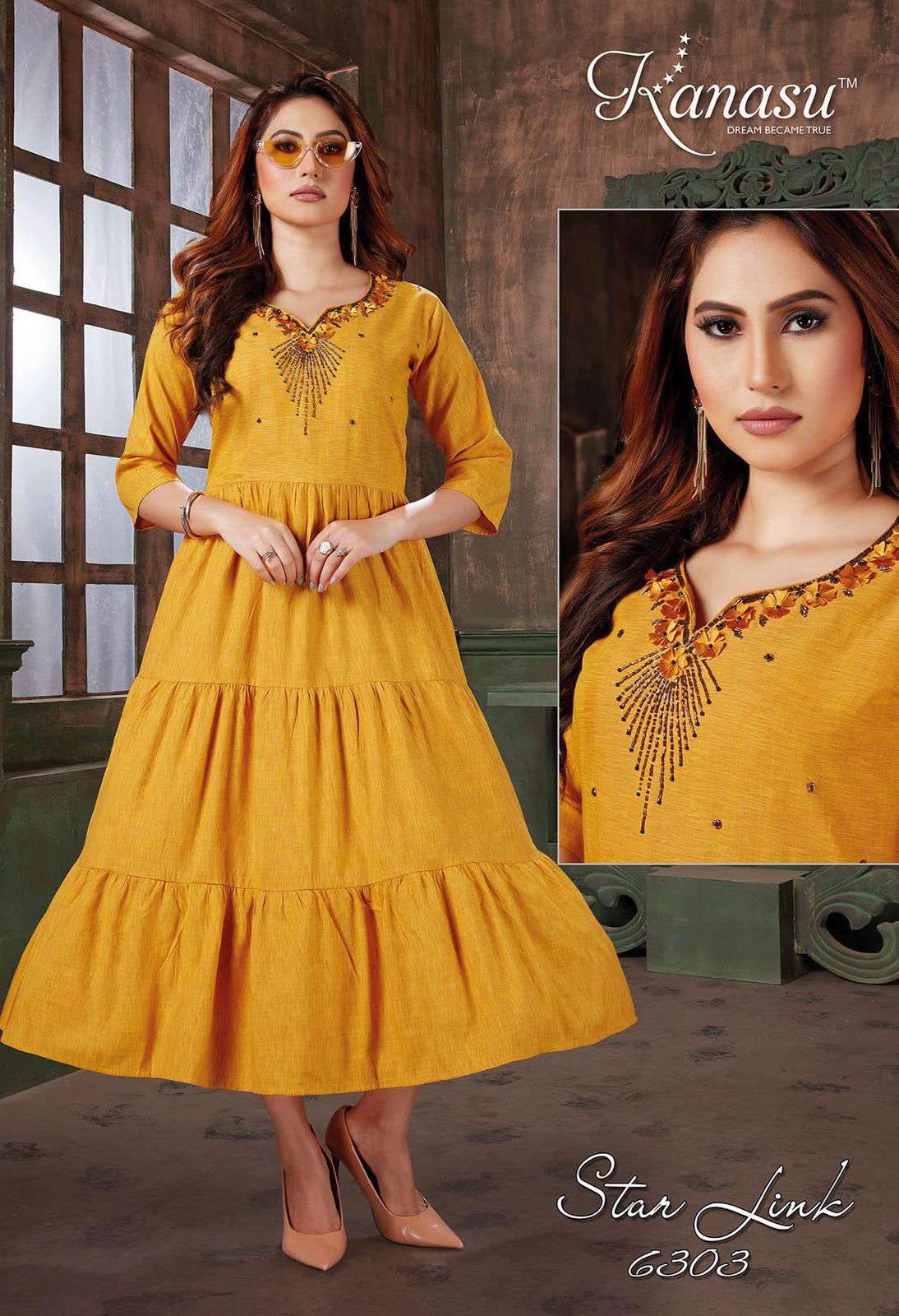 Kanasu Star Link Rayon Designer Ethnic Wear Anarkali Long Kurti Collection