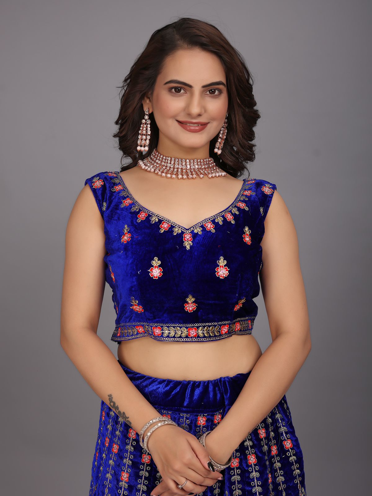 DC L48 Navy Blue Colour Embroidered Party Wear Velvet Lehenga choli Surat Wholesale Market