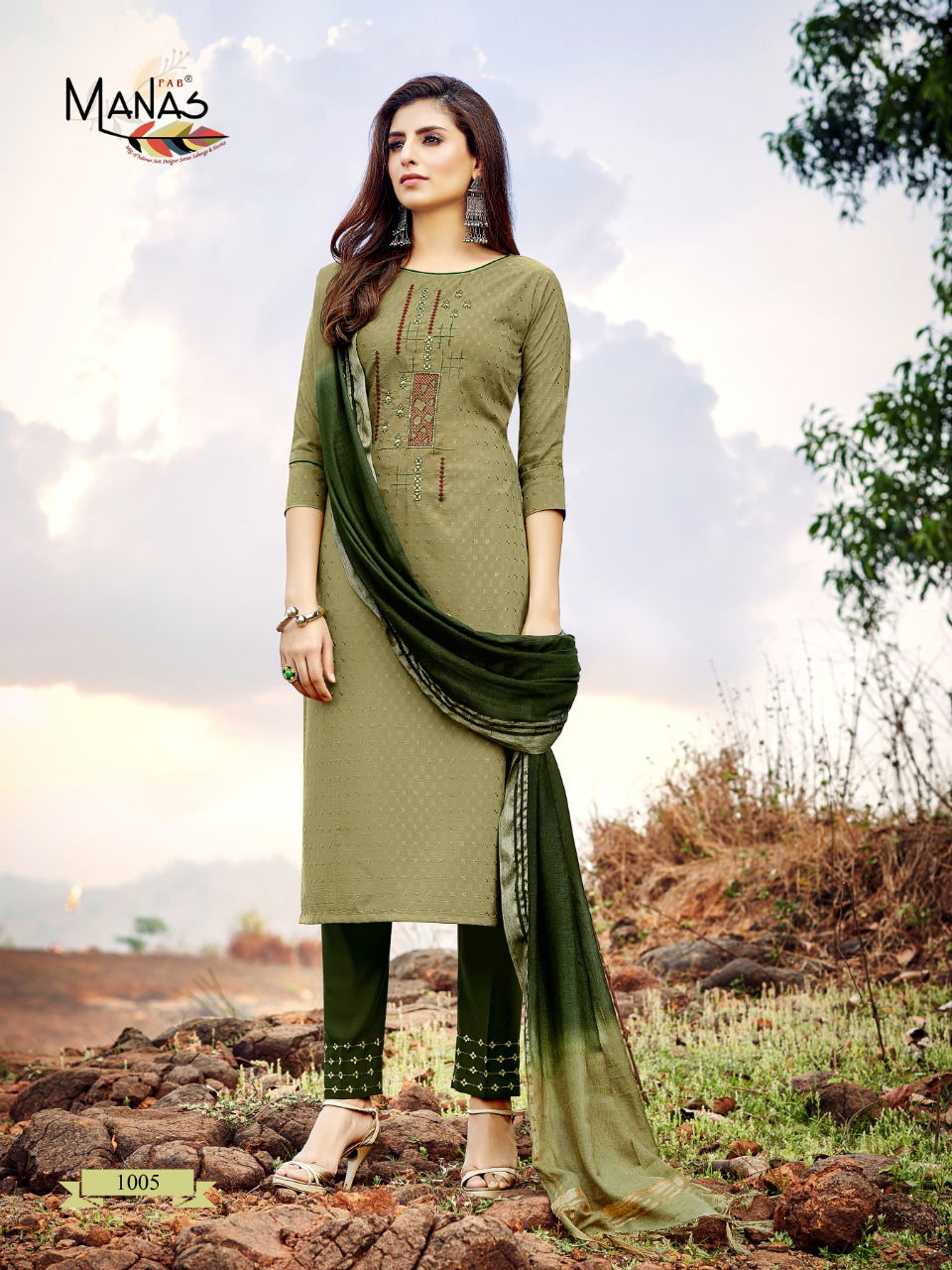 Manas Kaara Latest Casual Wear Rayon Fancy Dolby weaving with Embroidery work Readymade Collection
