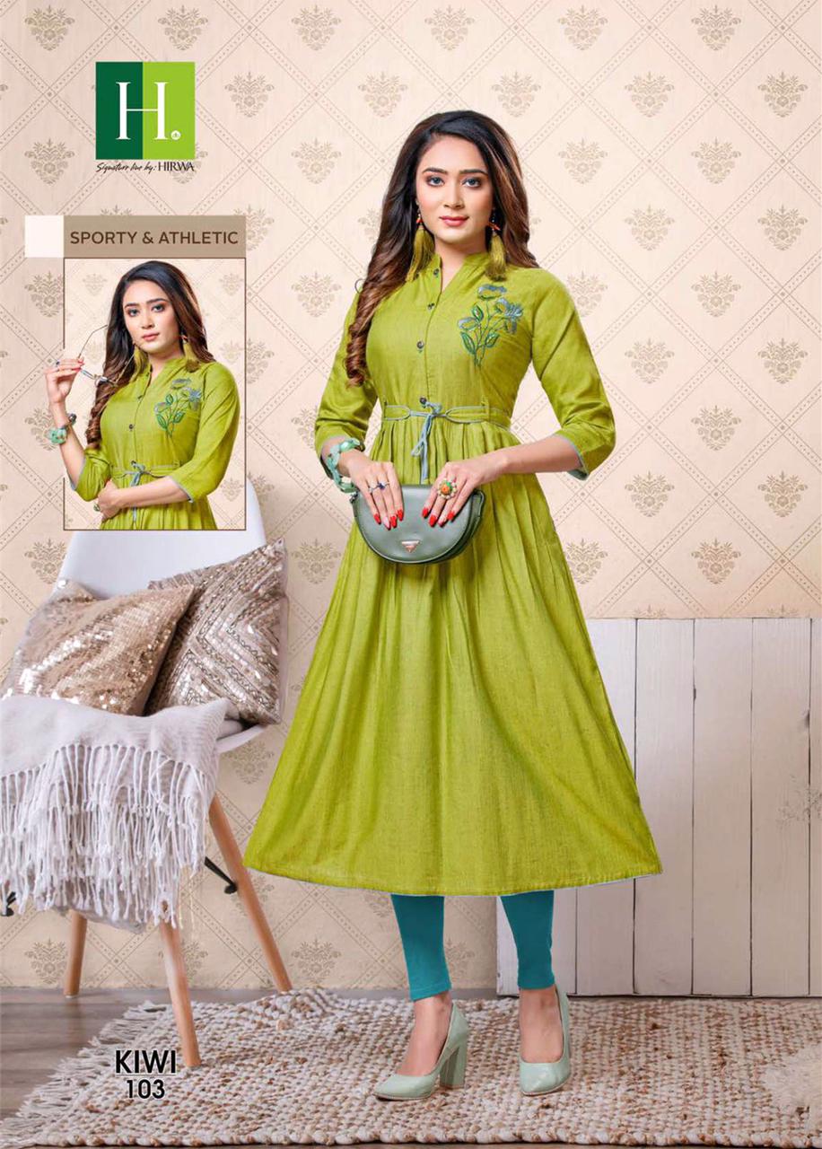 Hirwa Kiwi Latest Designer Ethnic Wear Fancy Rayon Anarkali Kurtis Collection
