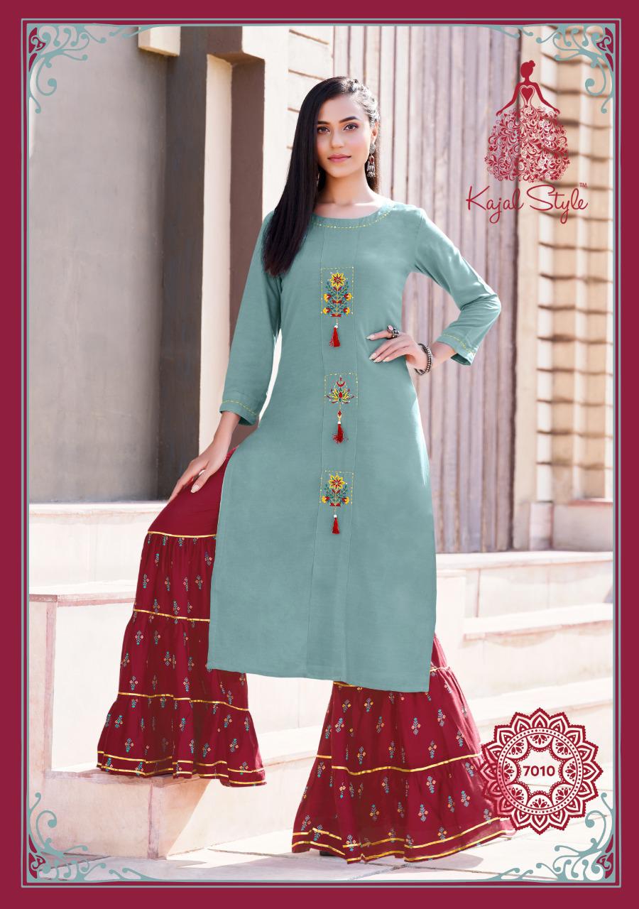 Fashion Label 7 Ethnic Wear Rayon Printed Kurti with Flair Palazzo And Sahara Collection
