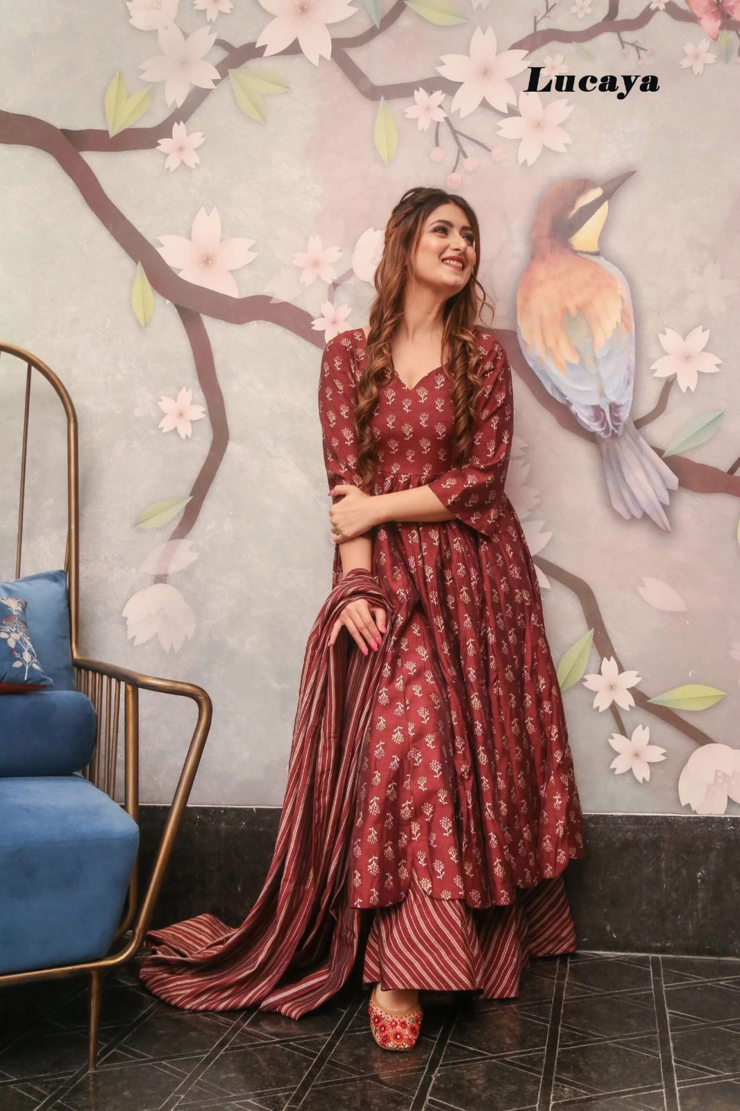 Lucaya Vol 15 Printed Full flair Kurti With Bottom Dupatta Catalog
