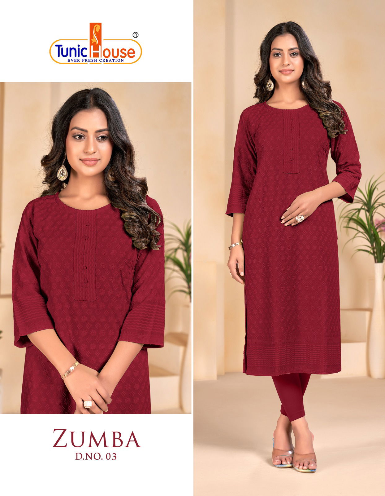 Tunic House Zumba 03 Chikankari Work Viscose Rayon Designer Kurtis

