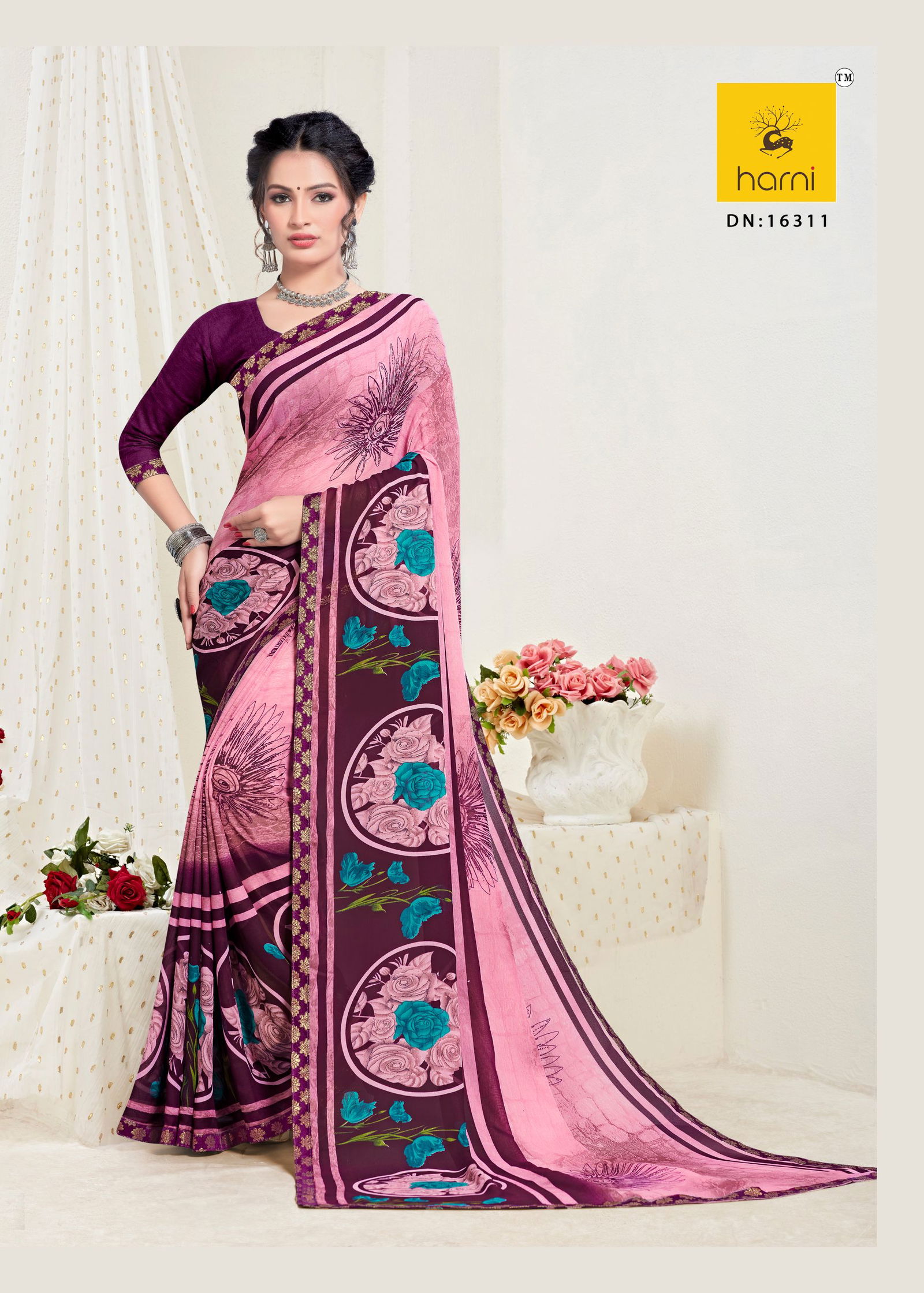Harni Kashi Latest fancy Casual Regular Wear Printed Georgette Sarees Collection