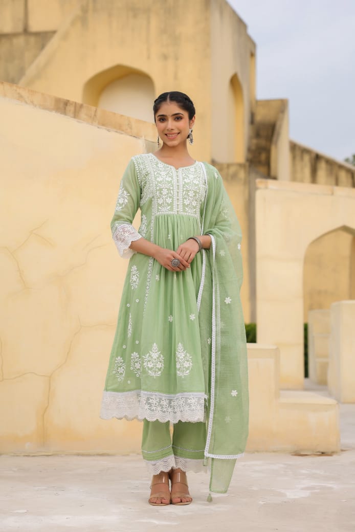 Tanyaa P 116 Lucknowi Cotton Kurti Bottom With Dupatta Exporters In India