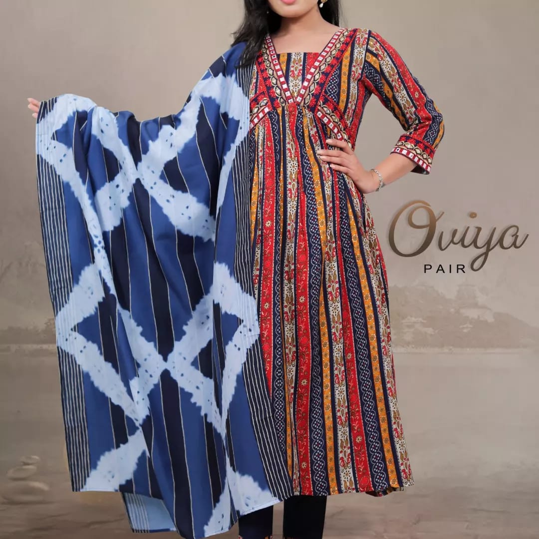 Oviya Fancy Pair Rayon Cotton Print Kurti With Bottom Dupatta Catalog
