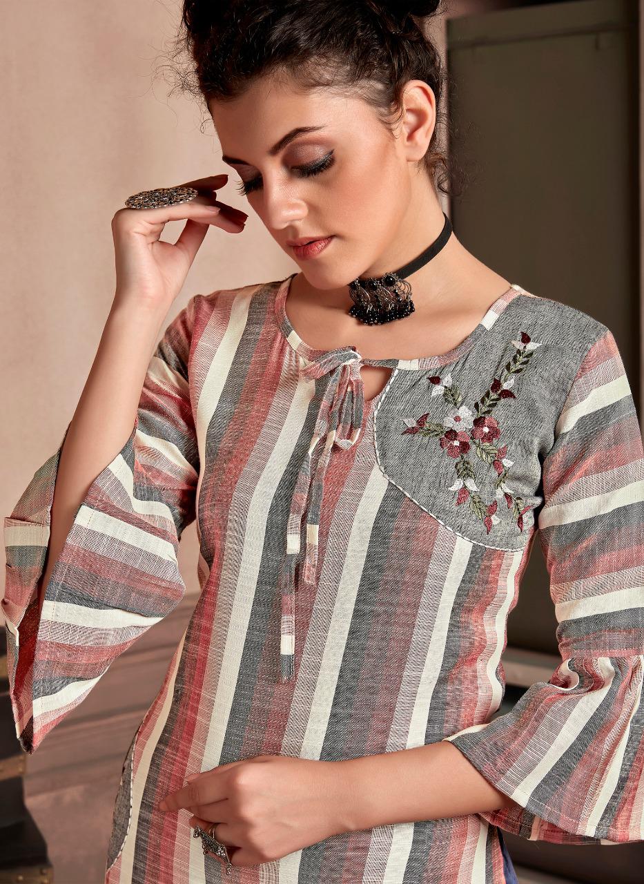 PK FASHION RAINBOW VOL-3 Latest fancy Casual Wear Heavy Cotton Linen Hand loom With Kalimudi Hand Work Kurti With Bottom Collection