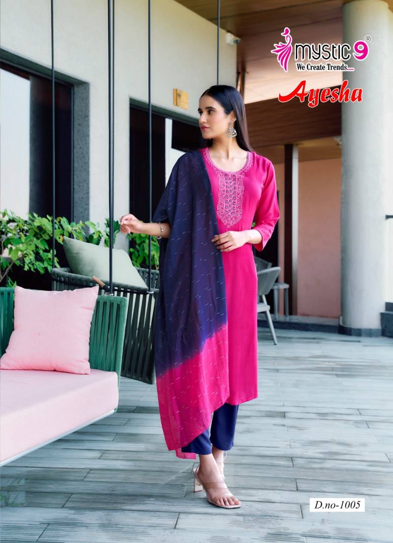 Mystic 9 Ayesha Vol 1 Rayon Dobby Kurti Bottom With Dupatta Wholesale Online