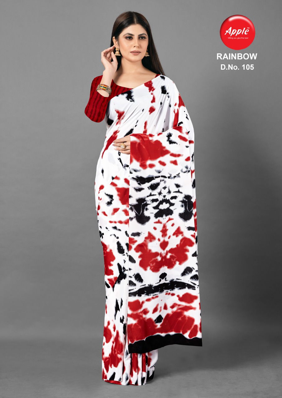 Apple Rainbow Fancy Designer Latest Regular Causal Wear Printed Crepe Sarees Collection
