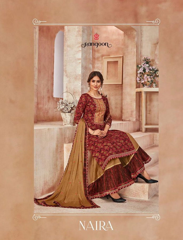 Rangoon Naira Exclusive Cotton Embroidery Work Heavy Wedding Wear Ready Made Collection
