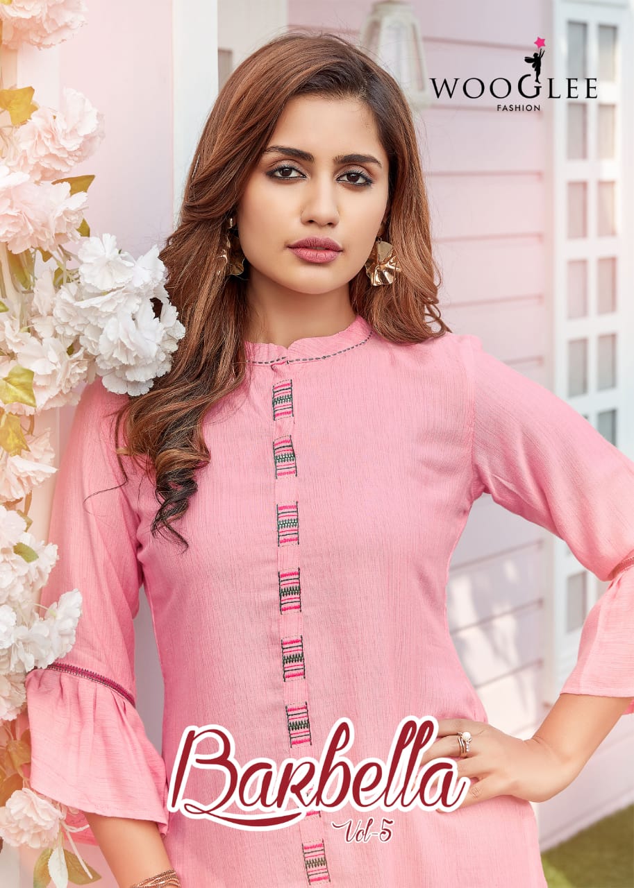 Wooglee Barbella 5 latest fancy Festive Wear Rayon Viscose Designer Kurtis Collection