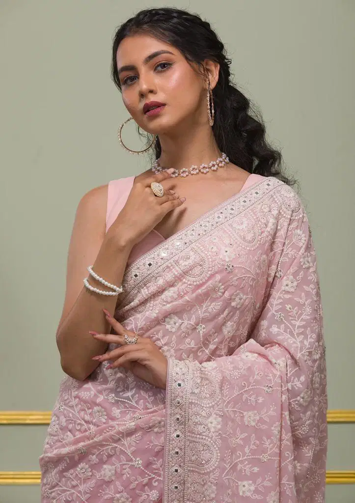 Vt 6022 Beautiful Georgette Embroidered Saree Wholesale Online