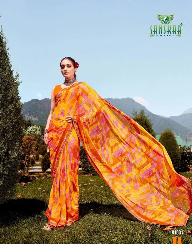 Sanskar Abhinetri Bember Georgette Printed Daily Wear Saree Orders In India