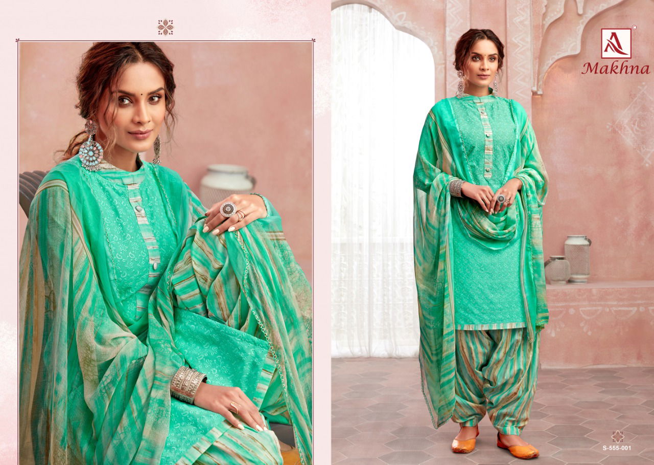 Alok Makhna Latest fancy Casual Wear Designer Pure Cotton Chikan Work with Stitched Tie Punjabi Style Dress Material Collection
