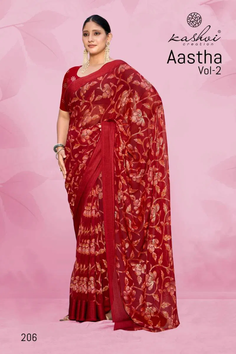 Aastha Vol 2 By Kashvi Georgette Jacquard Printed Saree Best Wholesale Shop In Surat