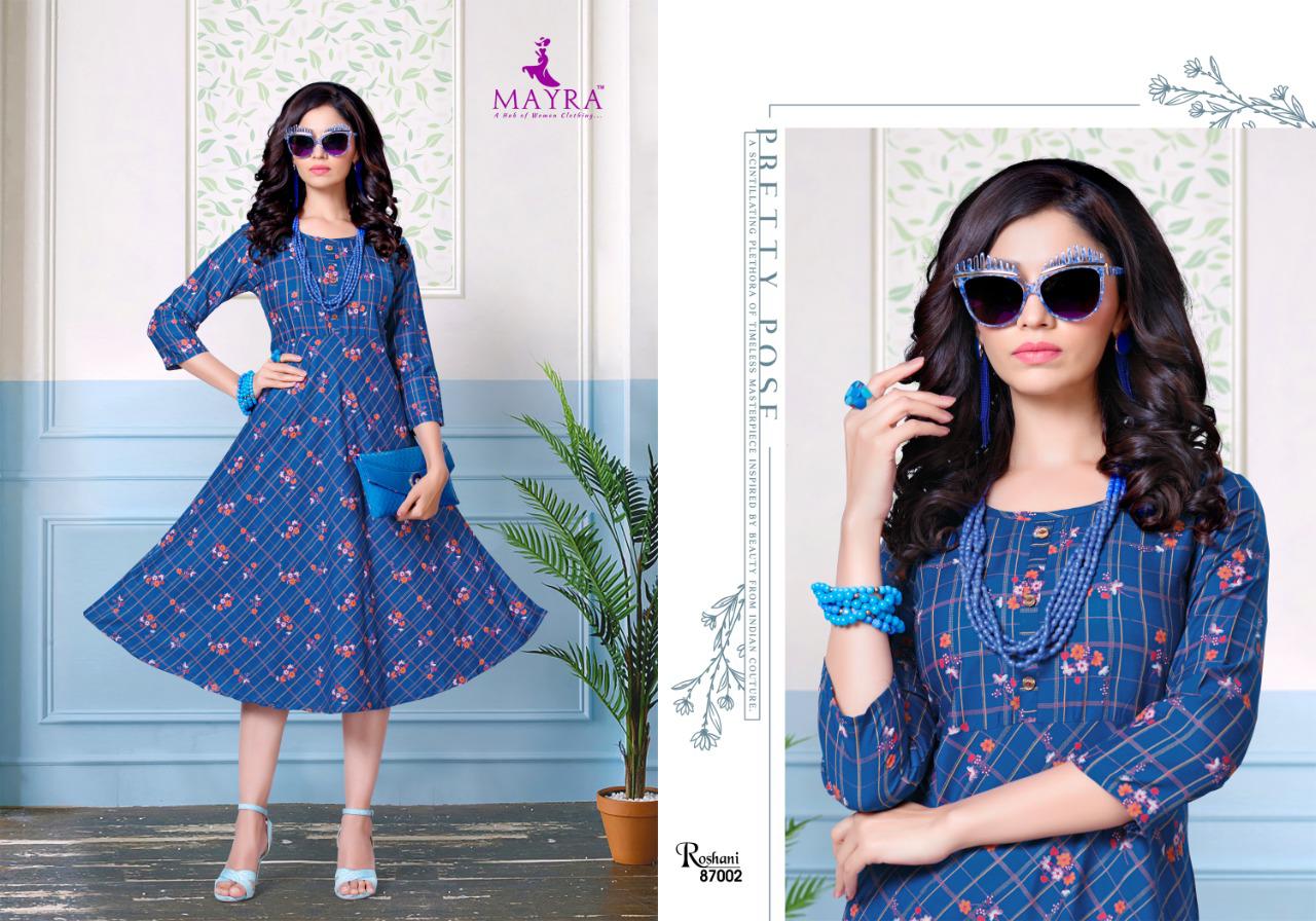 Mayra Roshani Latest Designer Rayon Print Party Wear Kurti Collection
