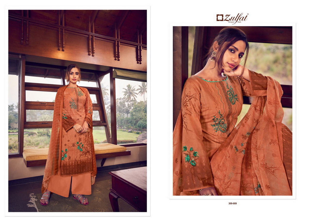 Zulfat Aakruti Latest Casual Wear Pure Cotton Digital Style Print With Heavy Fancy Embroidery Work Dress Material Collection
