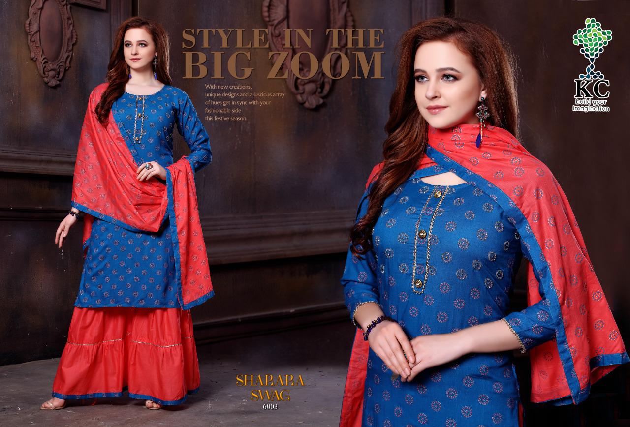 KC Sharara Swag Vol 6 Latest Strylish Heavy Rayon Slub Printed  With Work Sharara Style Readymade Festive wear Salwar Suit Collection 