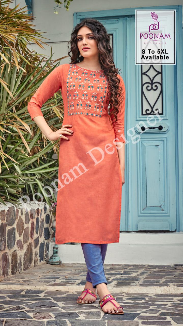 Poonam Bijiliji 2 Pure Cotton Ethnic Wear Embroidery Work Kurti Collection
