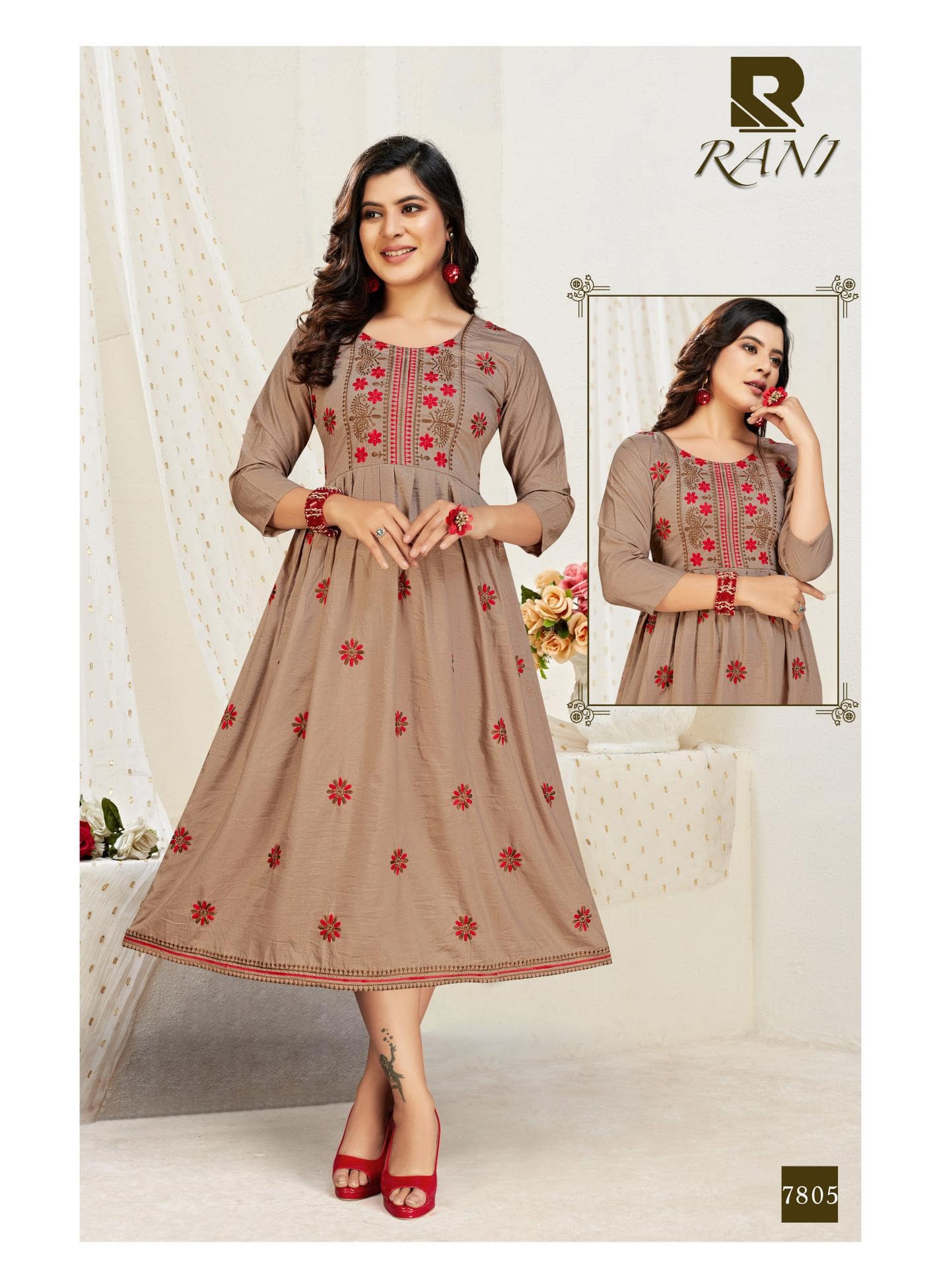 Raashi Rani Latest fancy Designer Casual Wear Printed Chinon Silk Anarkali Kurtis Collection
