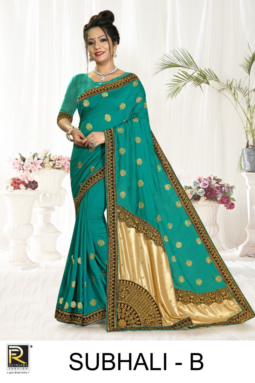 Ronisha Subhali Latest Fancy Festive Wear Silk Embroidery Worked Saree Collection