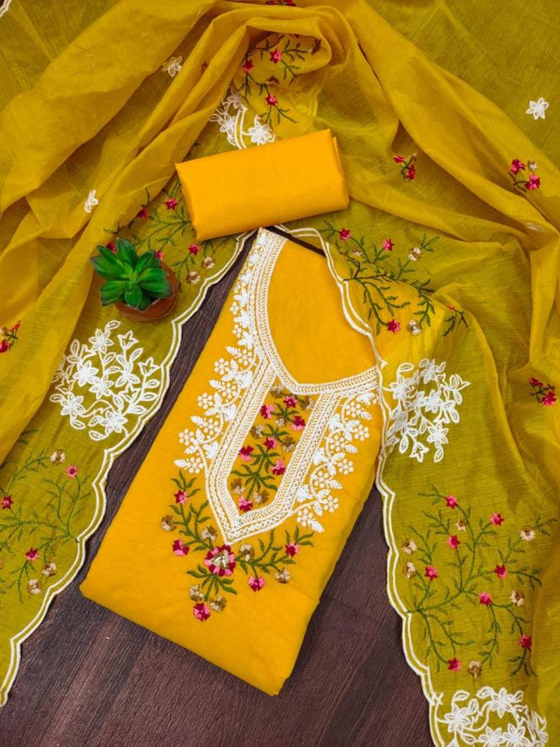 Color Set 9061 Chanderi Cotton Fancy Dress Material Exporters In India