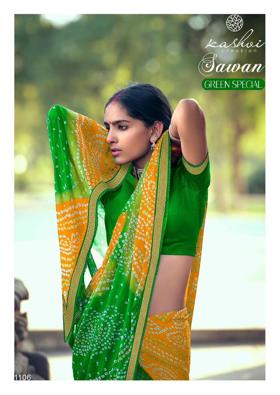 Kashvi Sawan Green Casual Wear Printed Designer Chiffon Saree Collection
