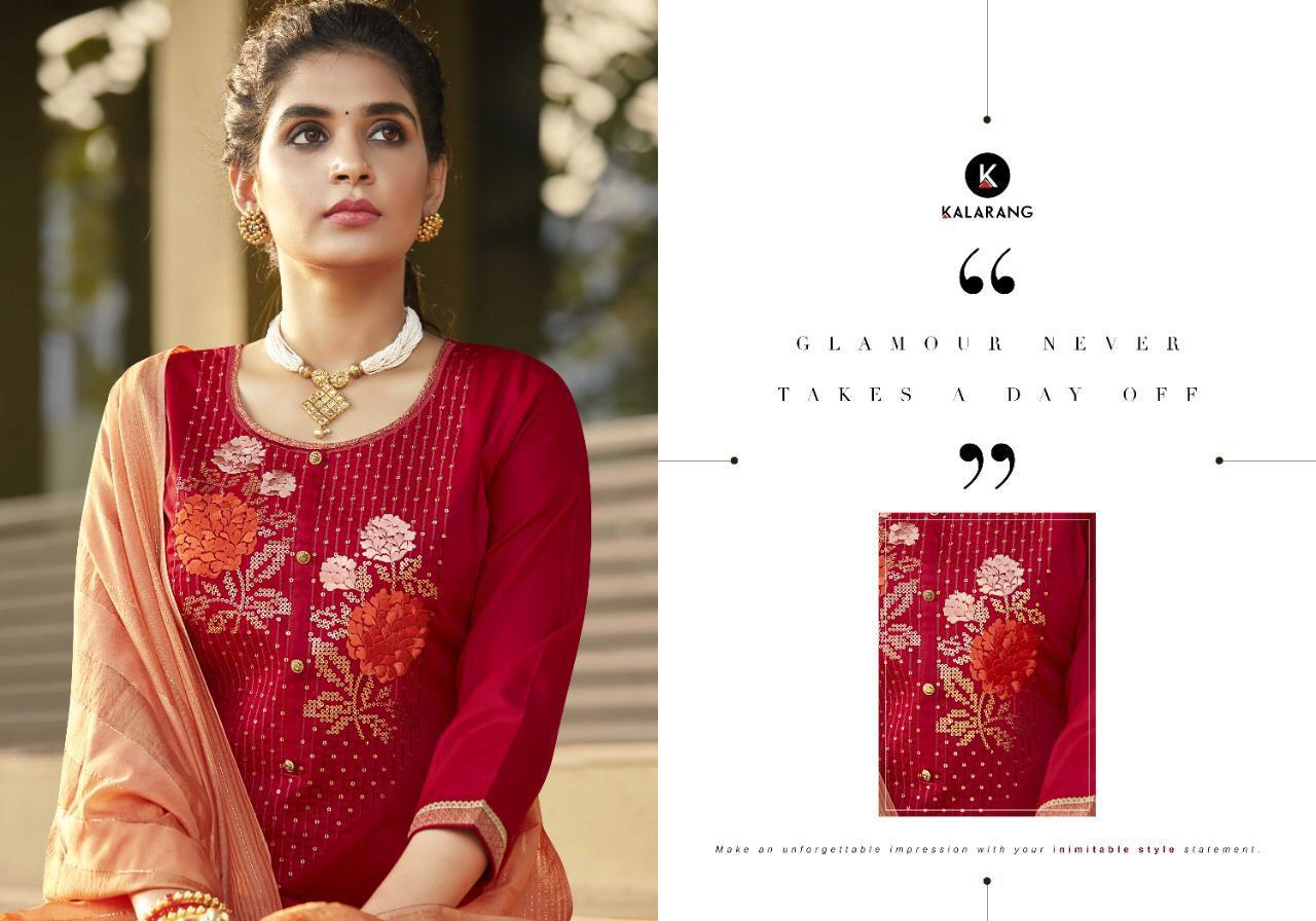 Kalarang Mahek Latest Designer Pure Jam Cotton Embroidery Work Festival Wear Dress Material Collection
