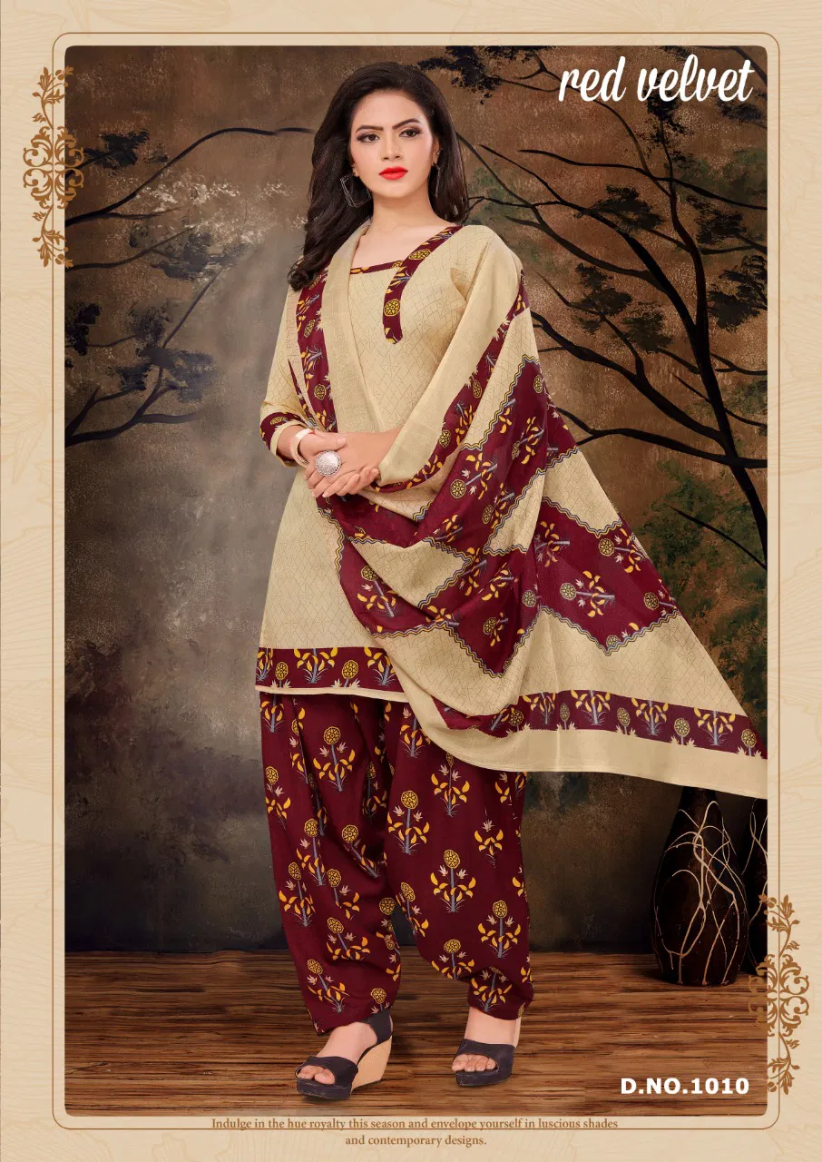 Amit Red Velvet Regular Ethnic Patiyala Wear Printed Cotton Collection