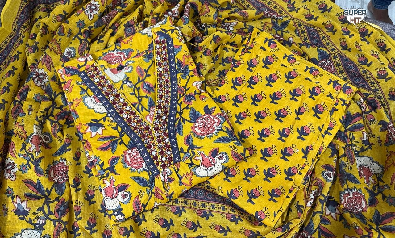KF Mustard Kalaai Hand Block Printed Kurti With Bottom Dupatta Orders In India