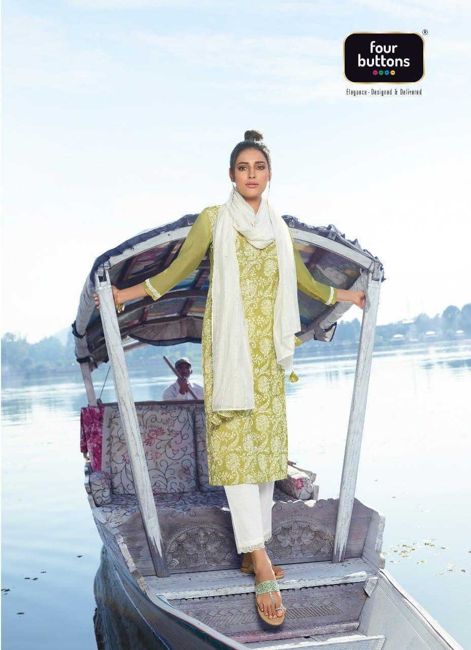 Four Gems-2 Viscose Silk With Lucknowi Style Prints Attached With Lace And Other Trims Salwar Suit Collection