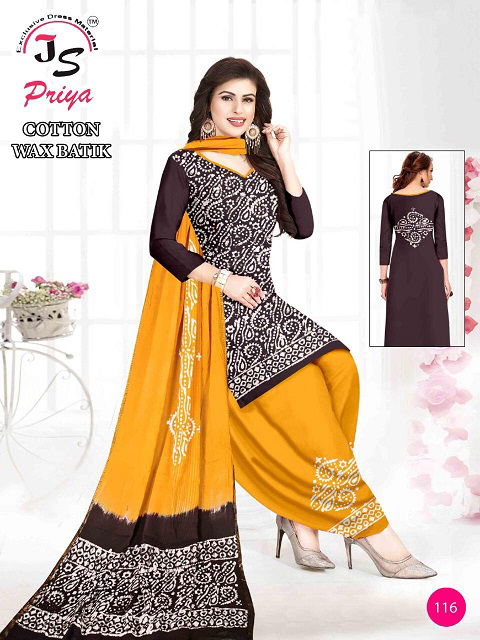 Js Priya Cotton Wax Batik Casual Wear Cotton Printed Dress Material Collection
