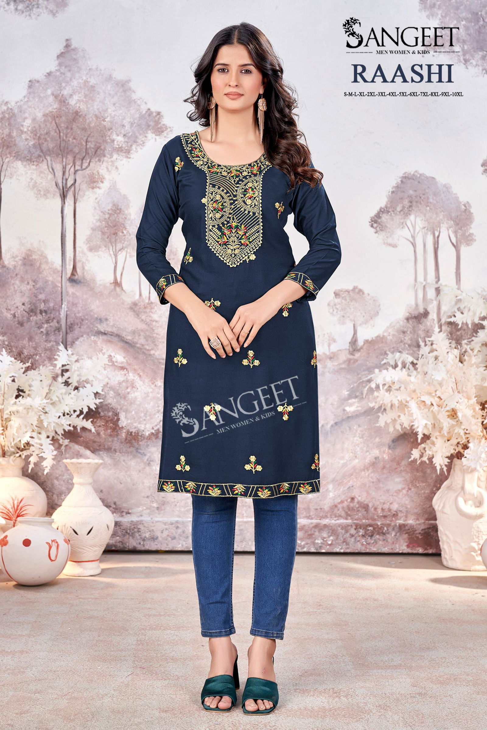 Raashi By Sangeet Rayon Embroidery Designer Kurti Exporters In India
