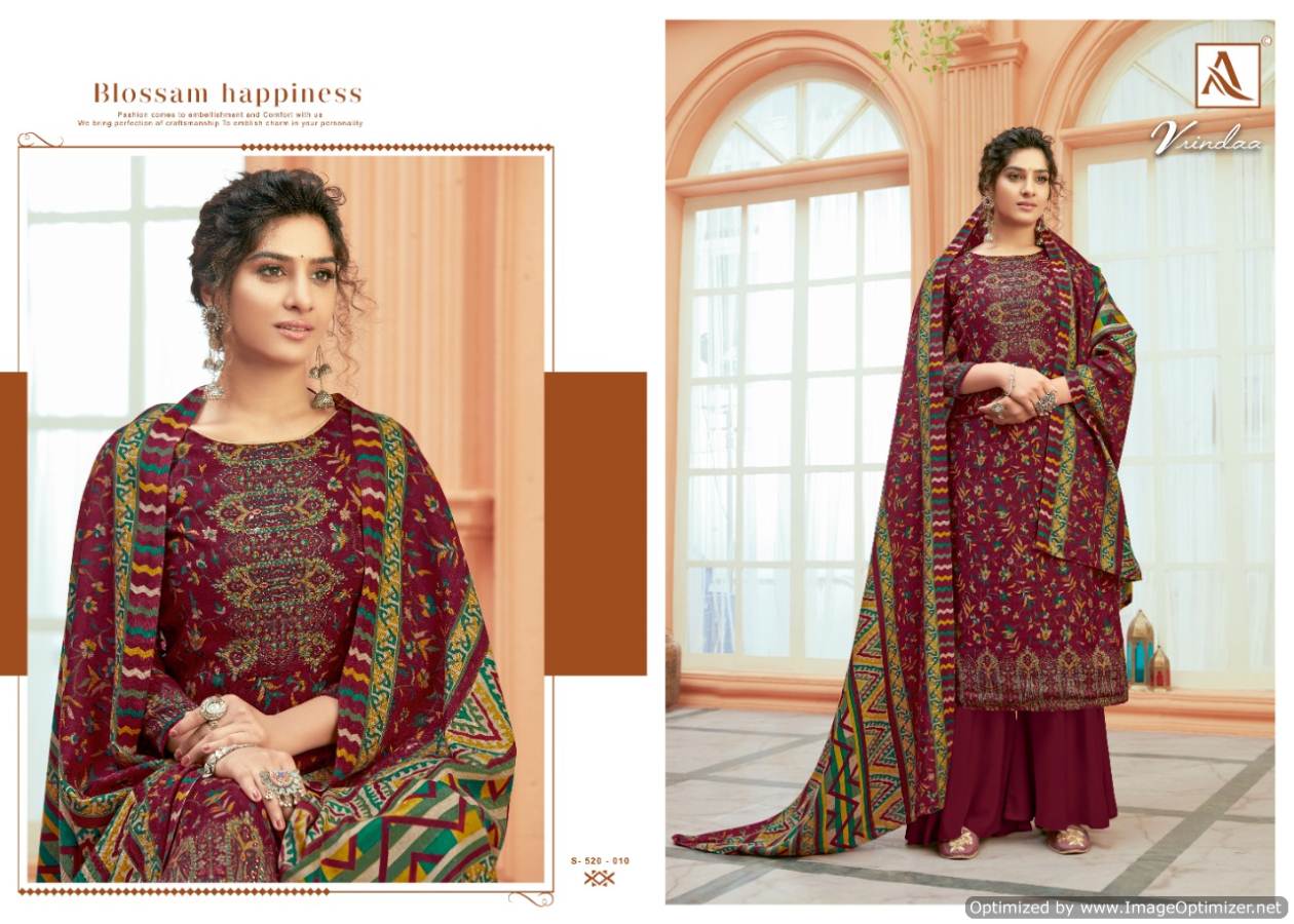 Alok Vrindaa Pure Ready Made Wool Pashmina Digital Print with Swarovski Diamond Work Plazzo Suit Collection 