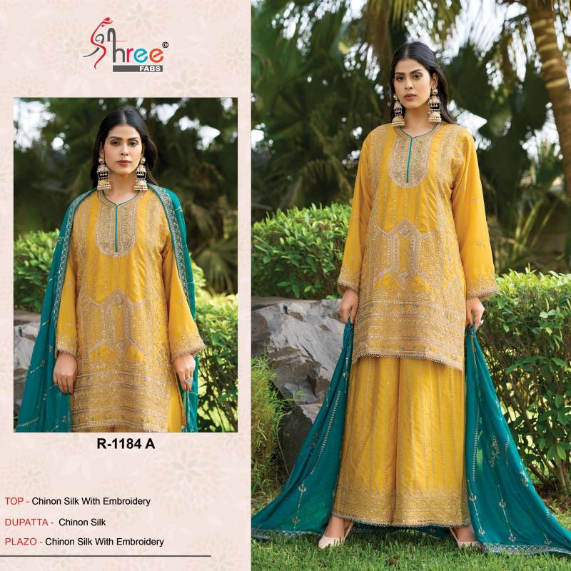 Shree R 1184 Chinon Silk Ready Made Pakistani Salwar Suits Wholesale Price In Surat