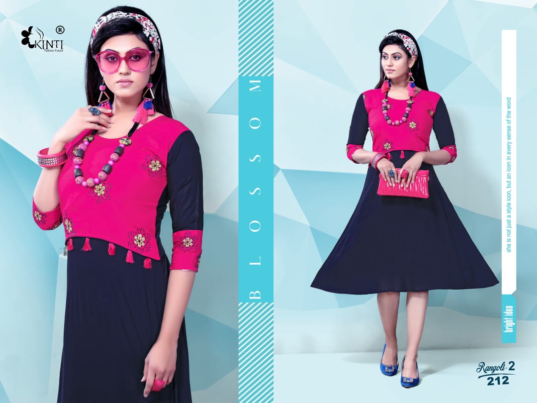 Kinti Rangoli 2 Fancy Ethnic Wear Rayon Embroidery work Designer Kurtis Collection