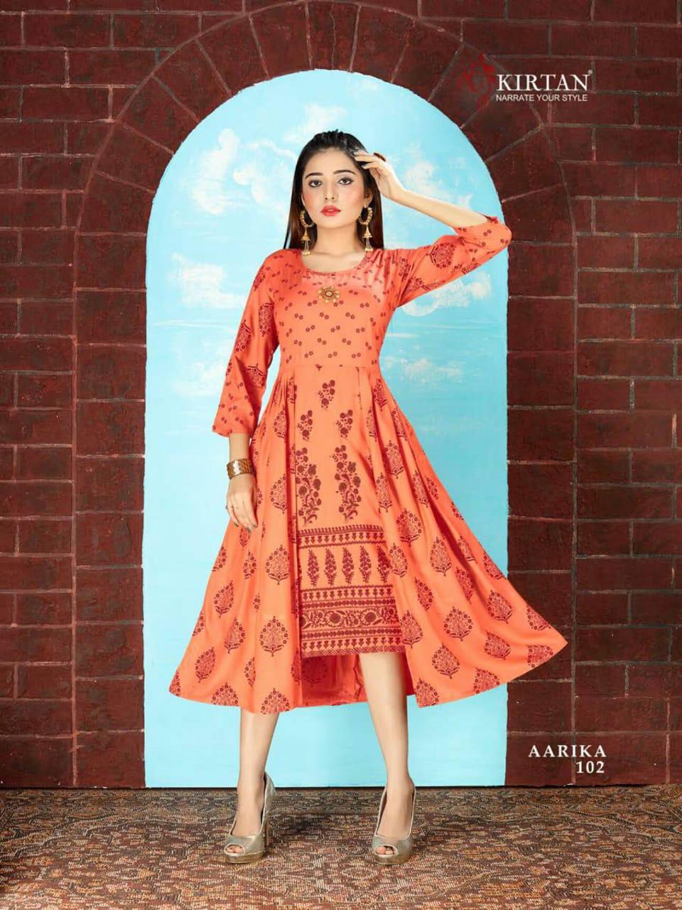 Kirtan Aarika Latest fancy Regular Wear Rayon Printed Designer Kurtis Collection