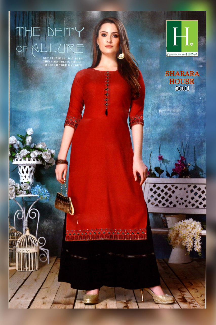 Hirwa Sharara House Latest Designer Embroidery Worked Kurti With Sharara Plazzo Casual Wear Collection 