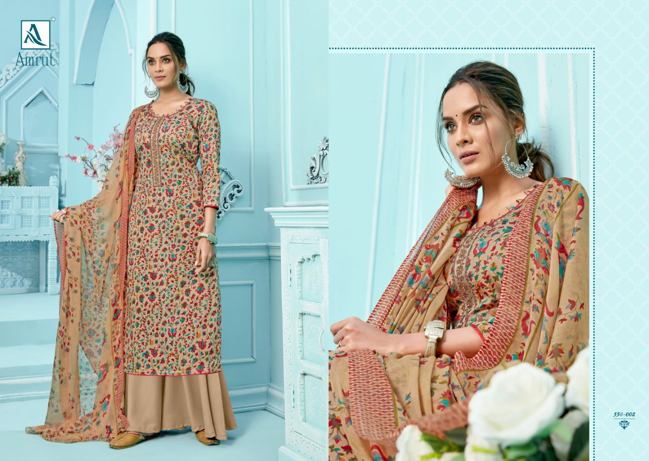 Alok Amrut Fancy Casual Wear Pure jam Cotton Digital Style Print with Embroidery and Swarovski Diamond Cotton Designer Dress Material Collection
