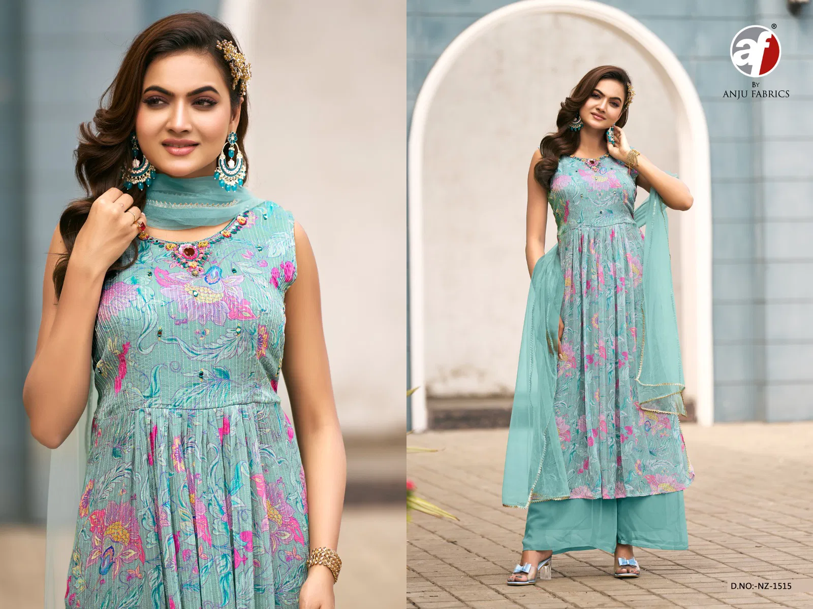 Nz1515 By AF Pure Corchet Georgette Kurti With Bottom Dupatta Wholesale Online