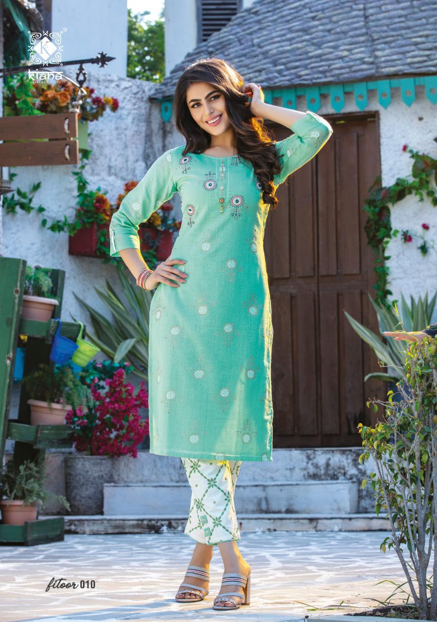KIANA FITOOR Fancy Designer Festive Wear Rayon With Cotton Printed And Hand Work Kurtis With Bottom Collection