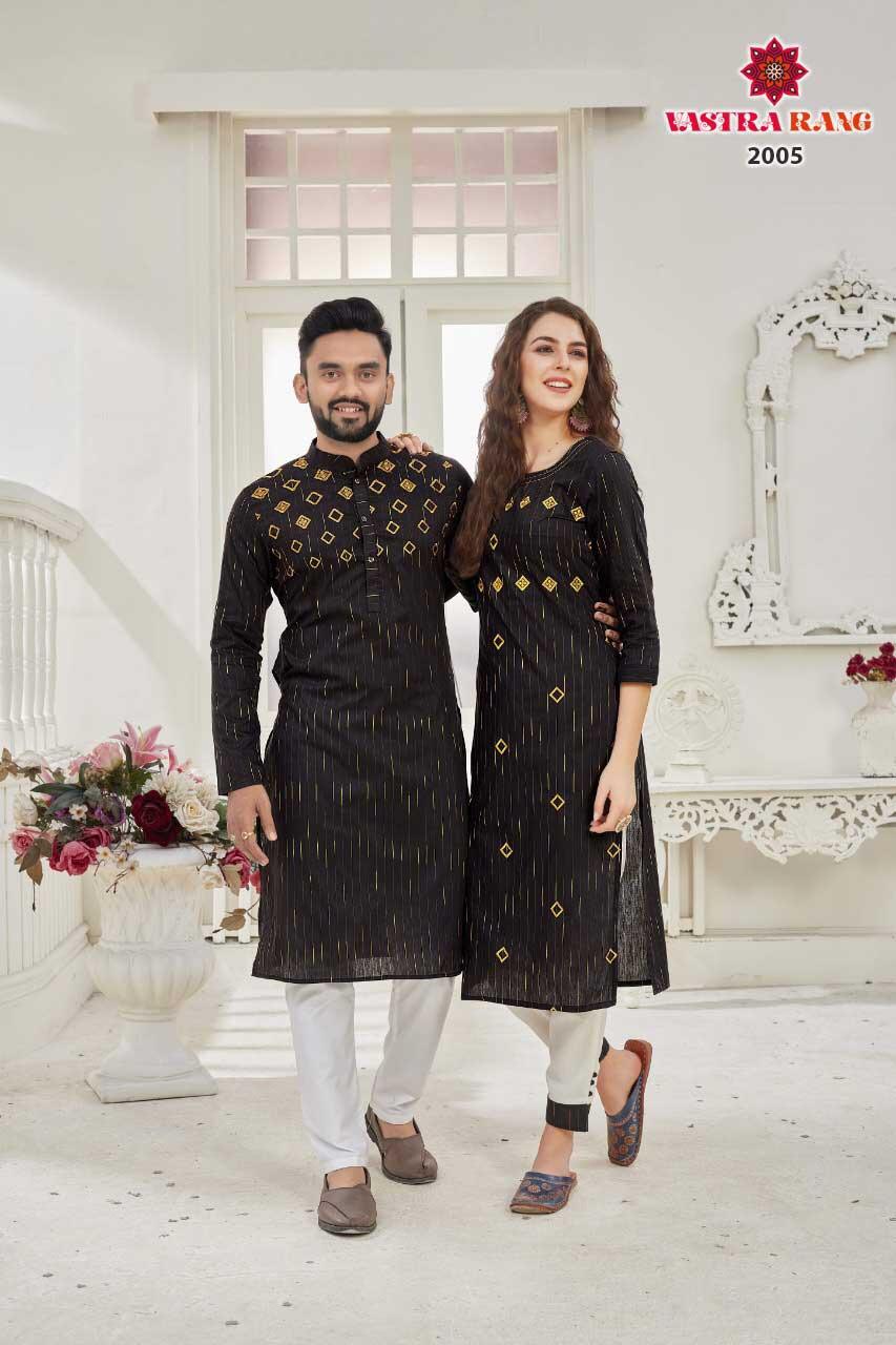 RAM-LEELA VOL-2 Fancy Designer Festive Party Wear Pure Cotton With Slub Strip With Designer Embroidery Work Kurti With Men's kurta Collection