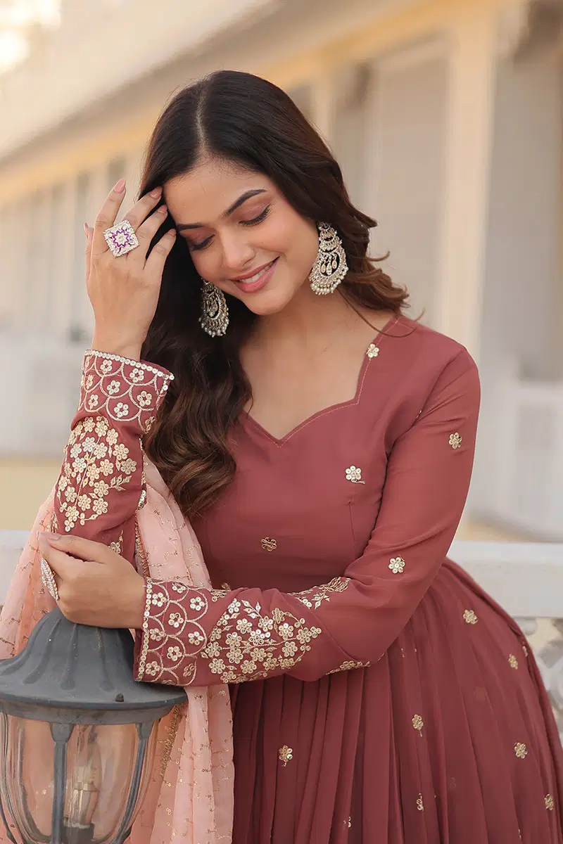 Jf 961 Beautiful Designer Faux Georgette Gown With Dupatta Exporters In India